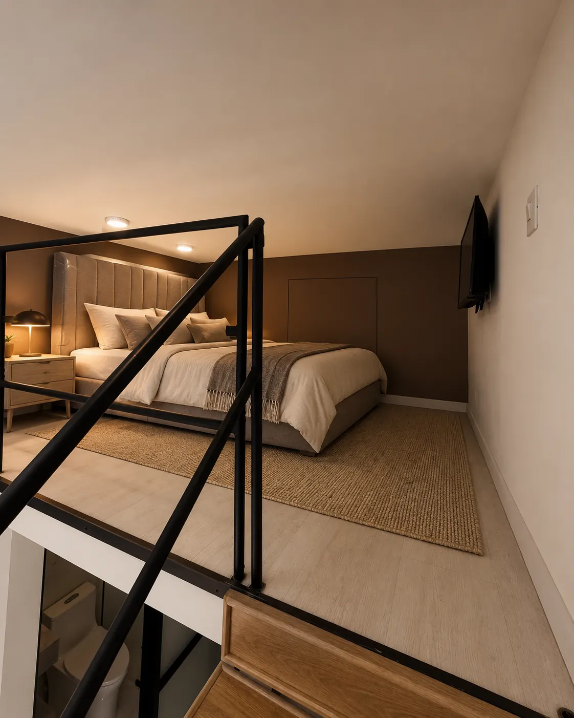 Cama en el altillo con baranda de seguridad