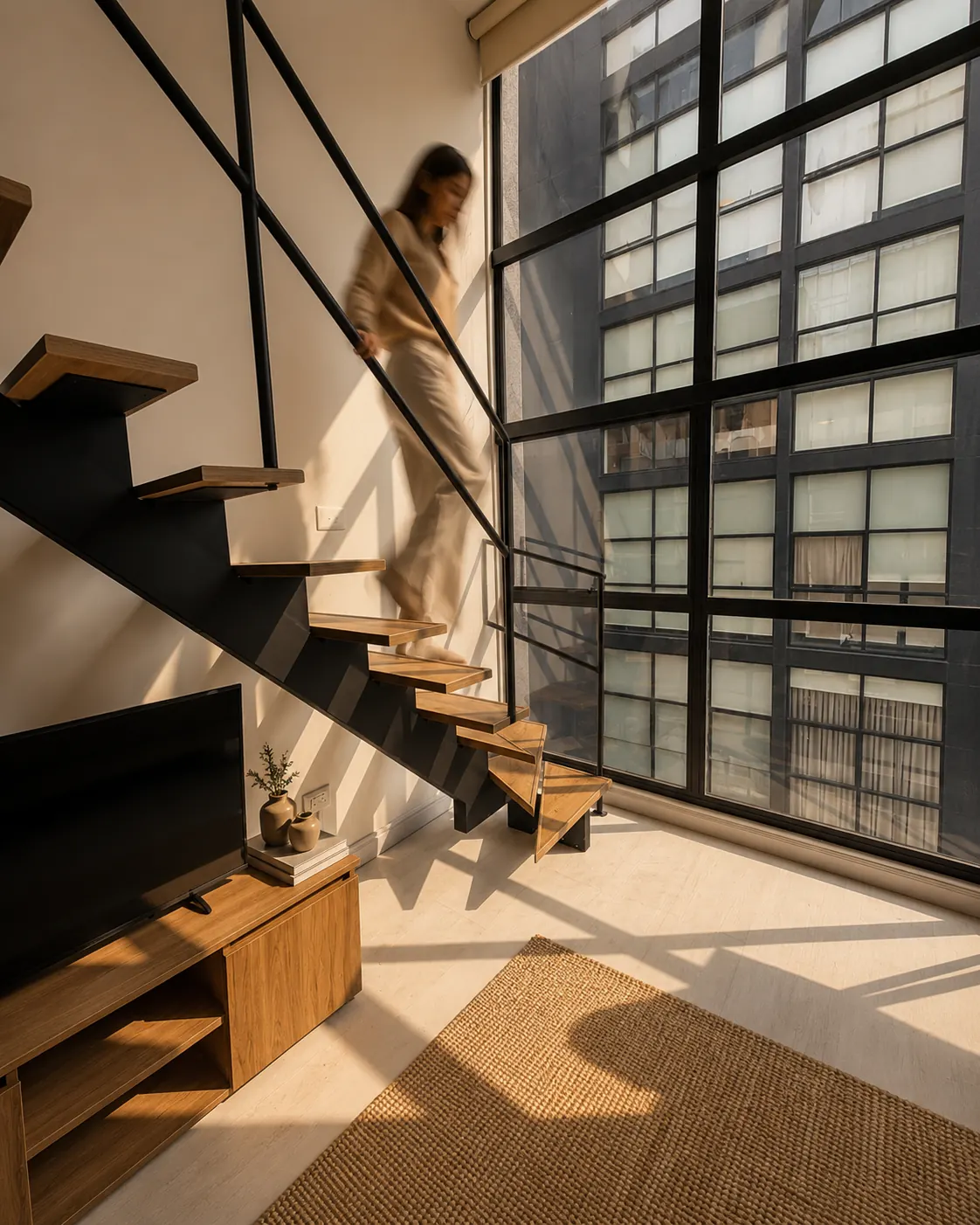 Nueva escalera junto al ventanal de doble altura