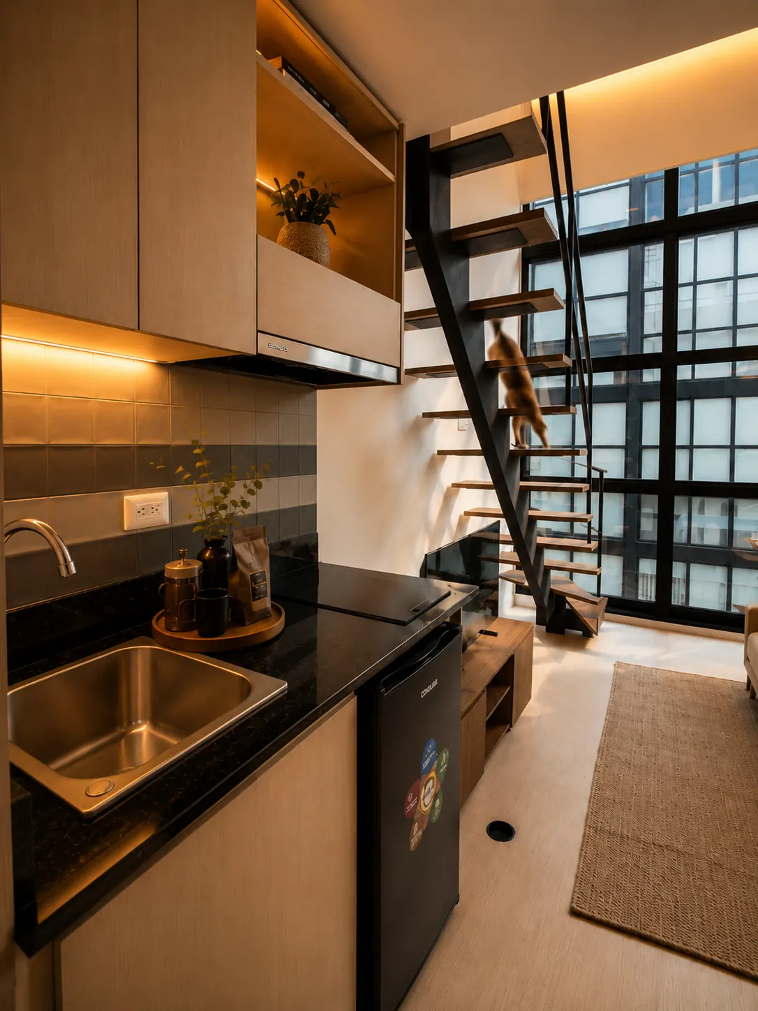 Cocina equipada e integrada al espacio