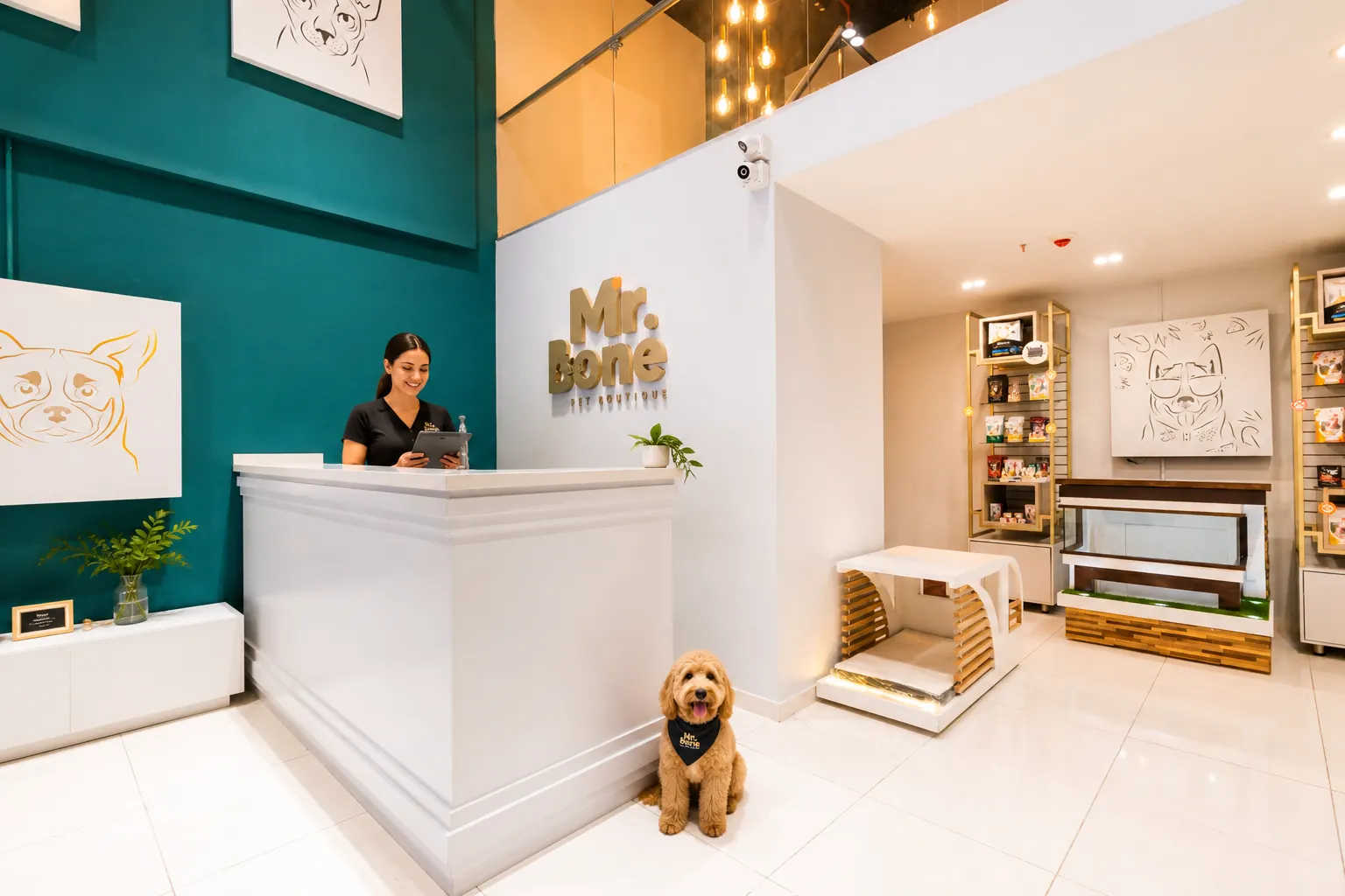 Recepción de la tienda con la identidad de Mr. Bone