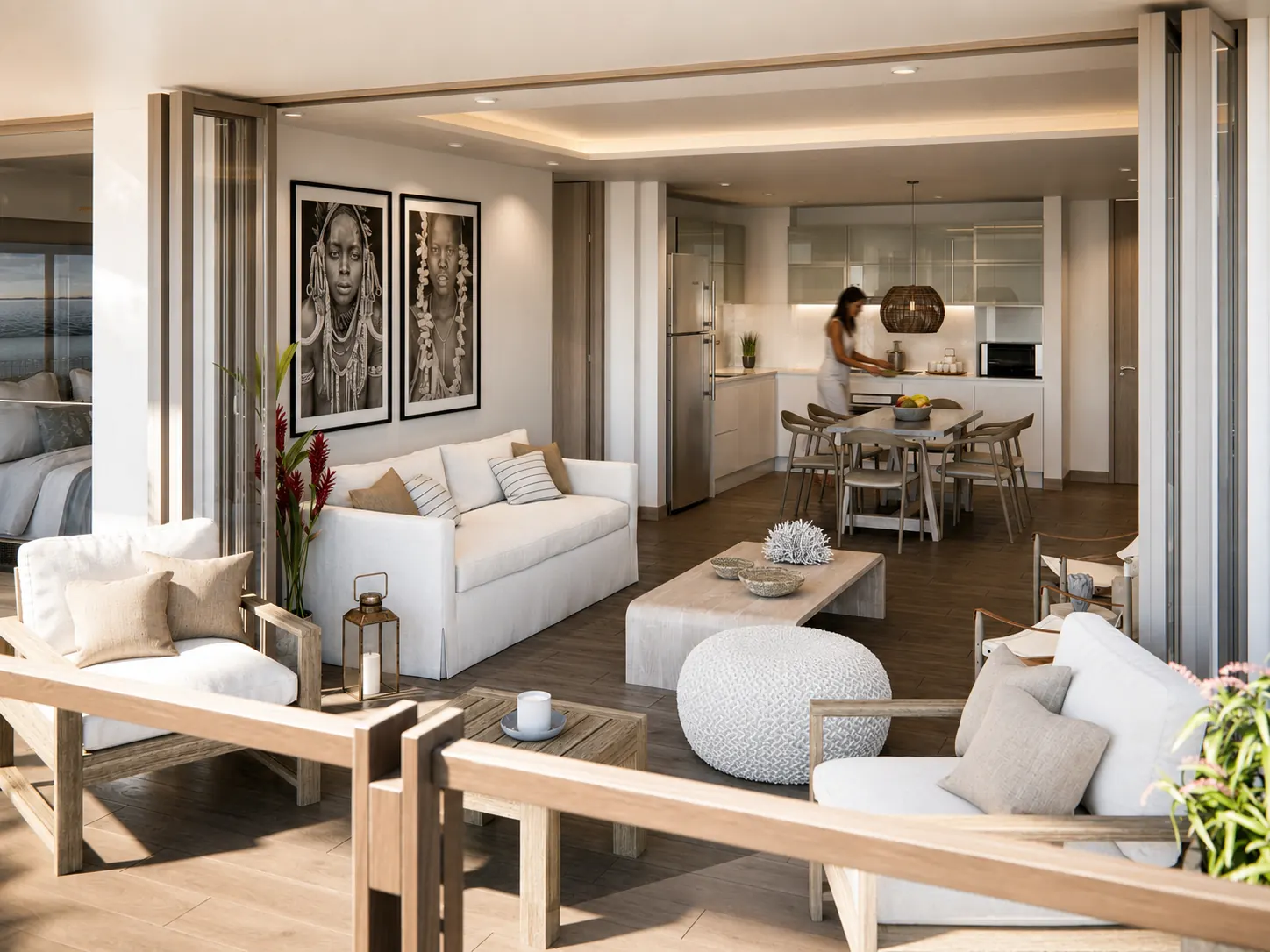 Zona social y cocina en planta abierta