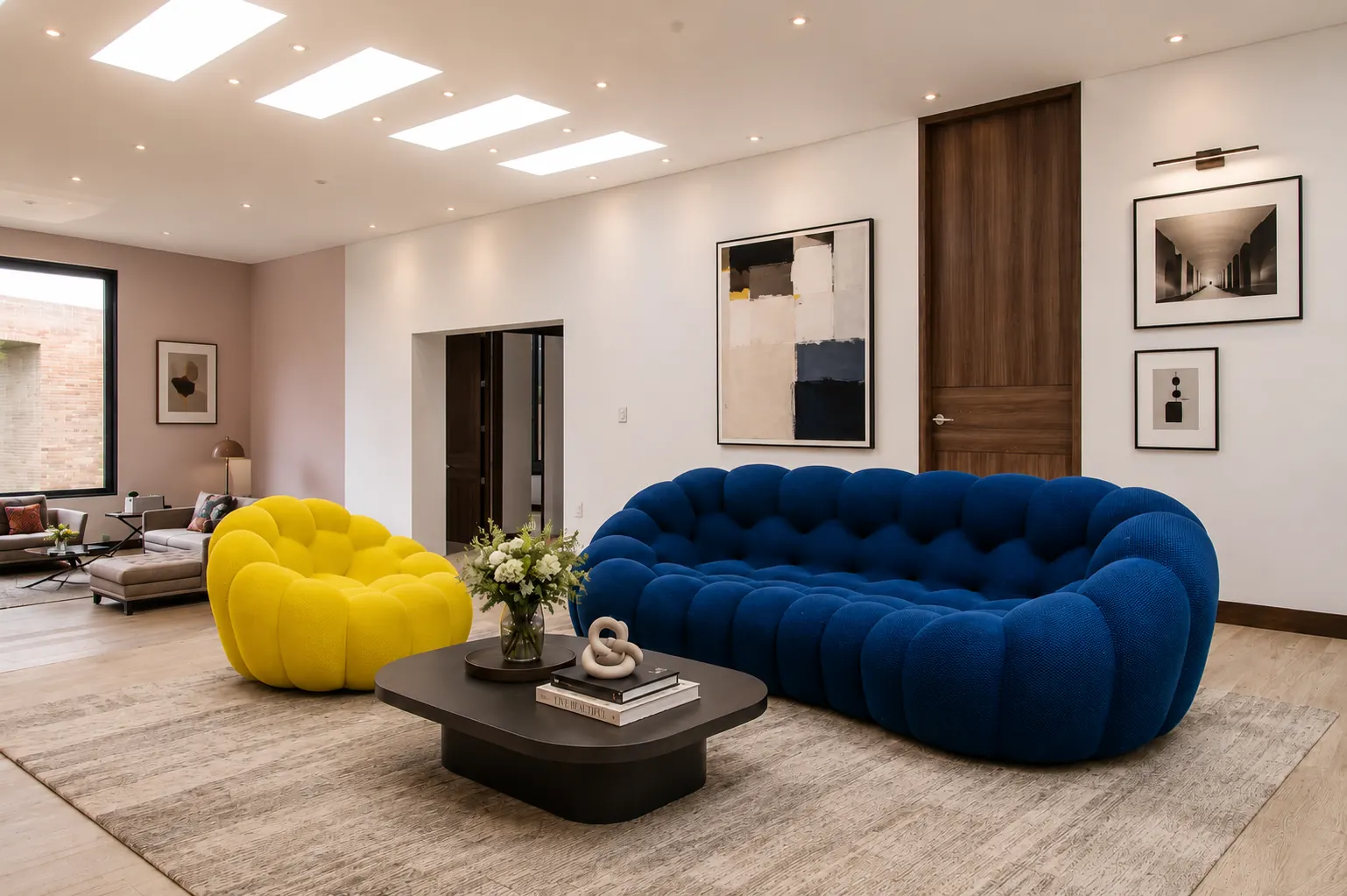 Sala con mobiliario importado y piezas de autor