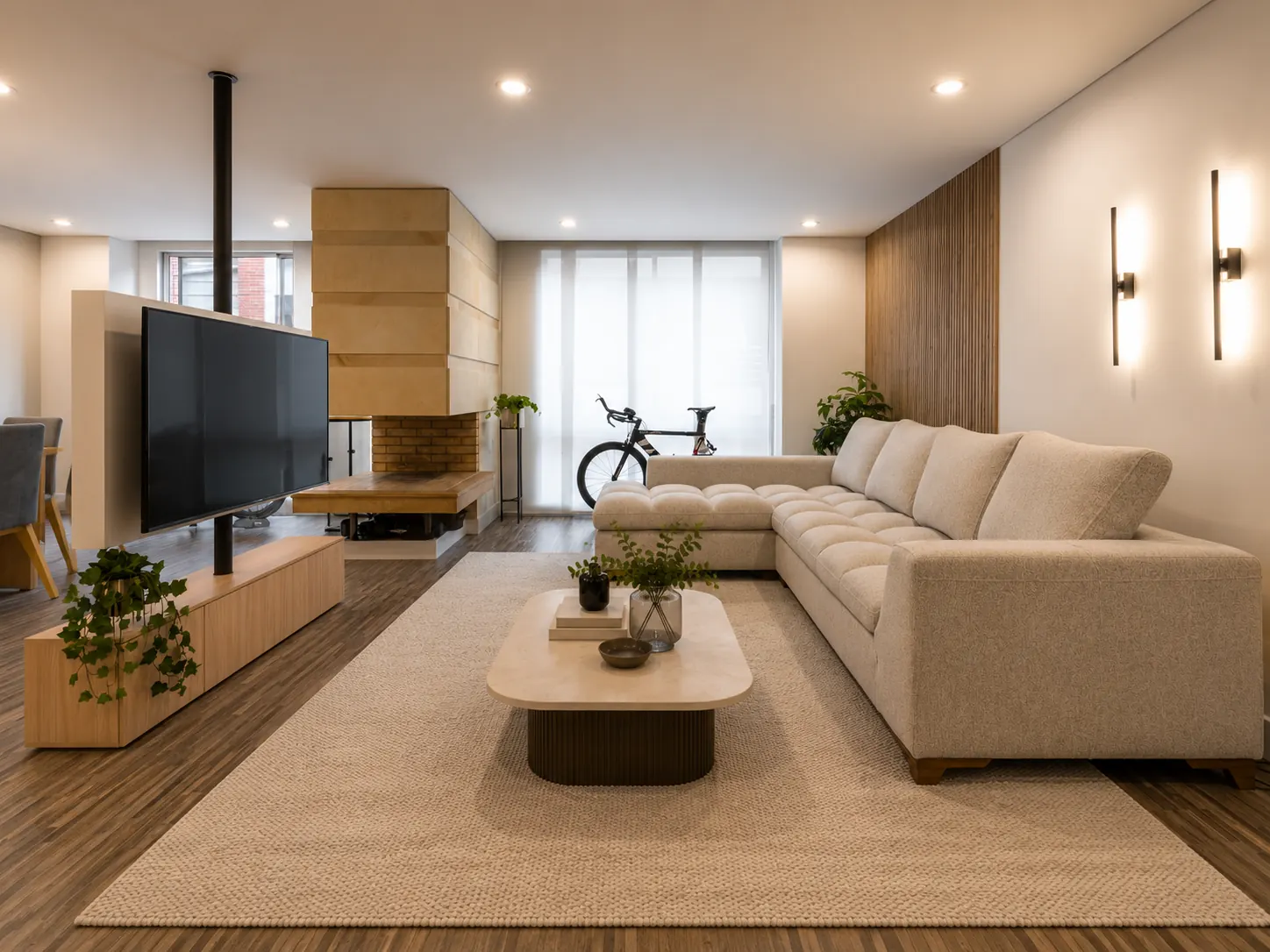 Zona social con sala y zona de TV a la medida